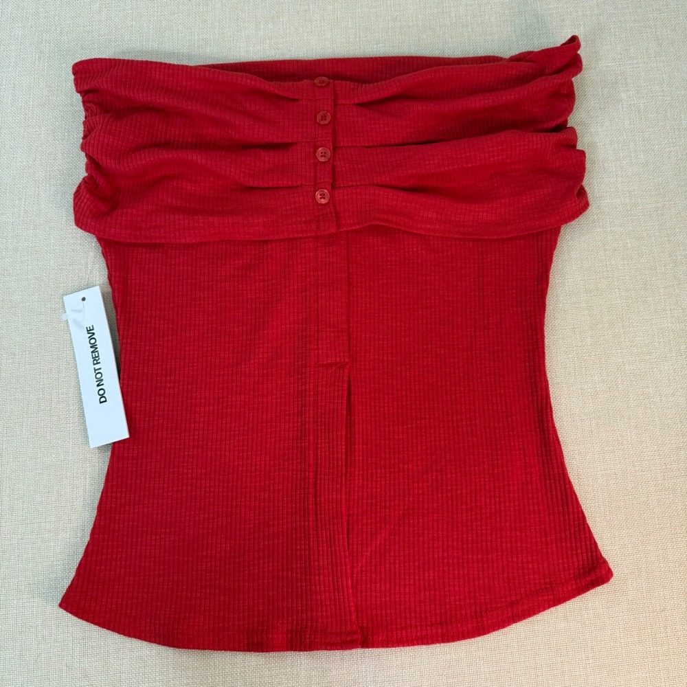 Princess Polly Azusa Off The Shoulder Top Red Ribbed Knit Button Detail M/L NEW